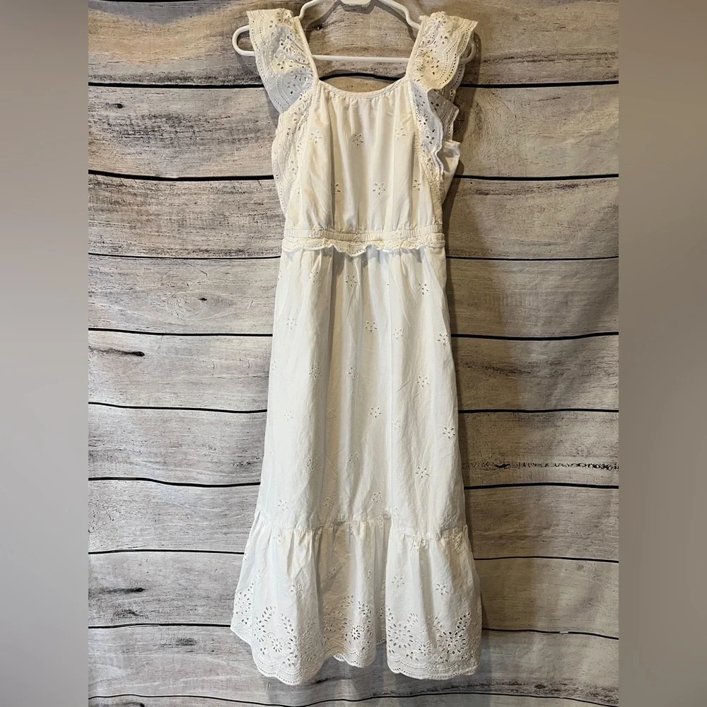 Justice Girls White Eyelet Embroidered Cotton Dress Size 16